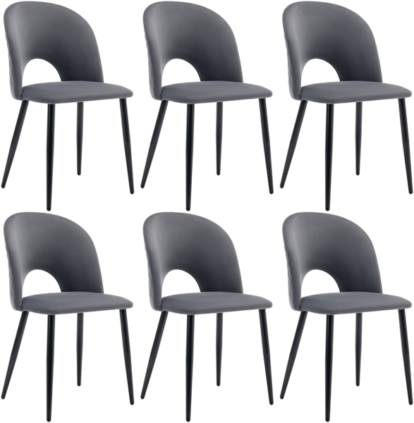 Merax Esszimmerstuhl (6 St), 6er Set Polsterstuhl Wohnzimmerstuhl Samt, Metallbeine, Grau