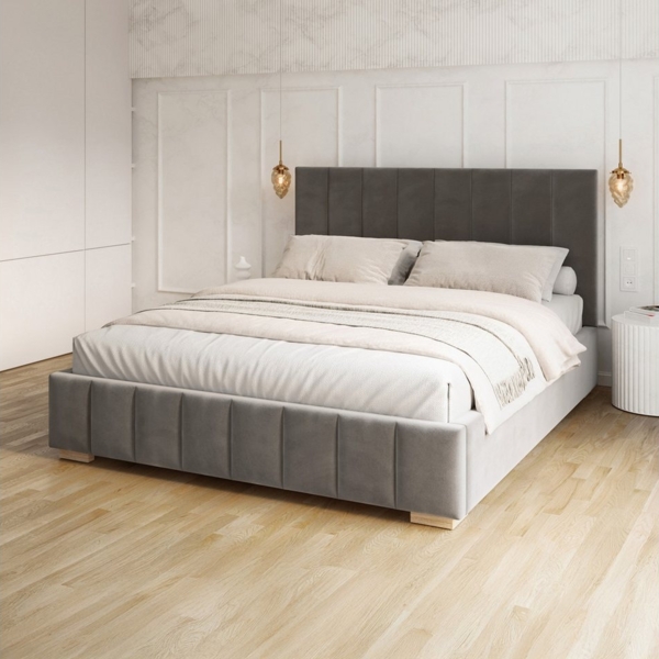 FDM Polsterbett DENTON modern mit Bettkasten MADE IN EU - mit hochwertigem Paris Bezug (verfügbar 90x200 120x200 140x200 160x200 180x200cm, Bettrahmen, Bett, mit großen gepolsterten Kopfteil, mit Bettkasten zum aufklappen), Hebbarer Metallrahmen, Bettk...