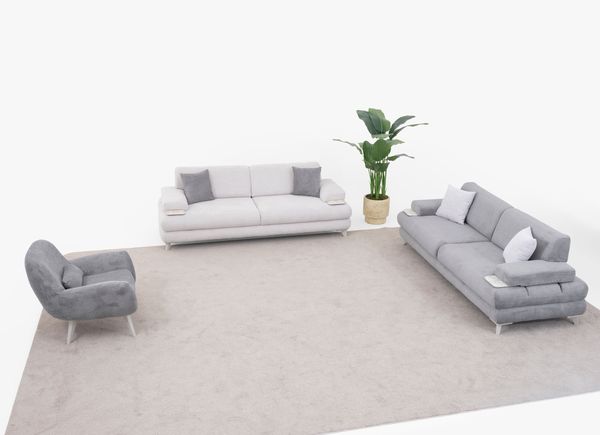 Sitzgruppe/Sofa Set - Wohnzimmergarnitur "Vanda" 3+3+1-Grau/Weiß