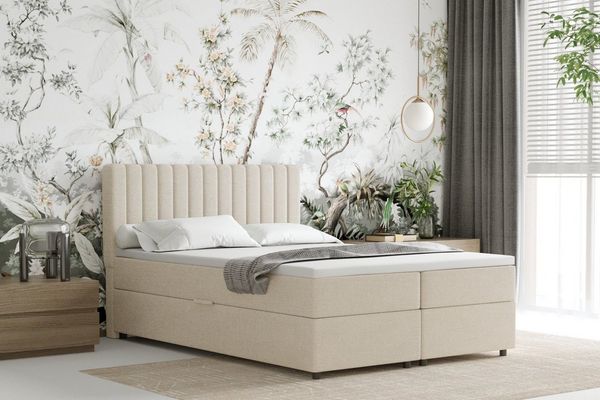 Homesy Boxspringbett EVEREST – Komfortables Doppelbett im modernen Design (Bett inkl. zwei Bettkästen und Topper), Große Auswahl an Polsterfarben
