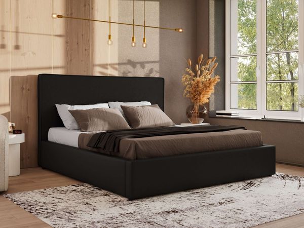 CORIVO CLASSIC Polsterbett mit Bettkasten & Stauraum, Doppelbett, inkl. Lattenrost, Metall-Hebeautomat mit Gasdruckfedern, mit Pocket Matratze - Schwarz Kunstleder - VIRE LUX