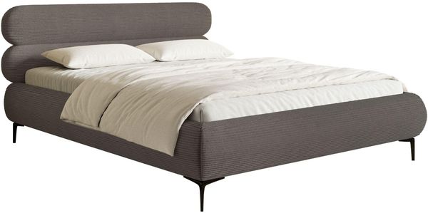 Selsey Polsterbett 160x200 cm Cord Grau – gepolstertes Bett 160x200 mit Lattenrost, stabiles Bettgestell mit goldfarbenen Metallfüßen, modernes Doppelbett im zeitlosen Design fürs Schlafzimmer