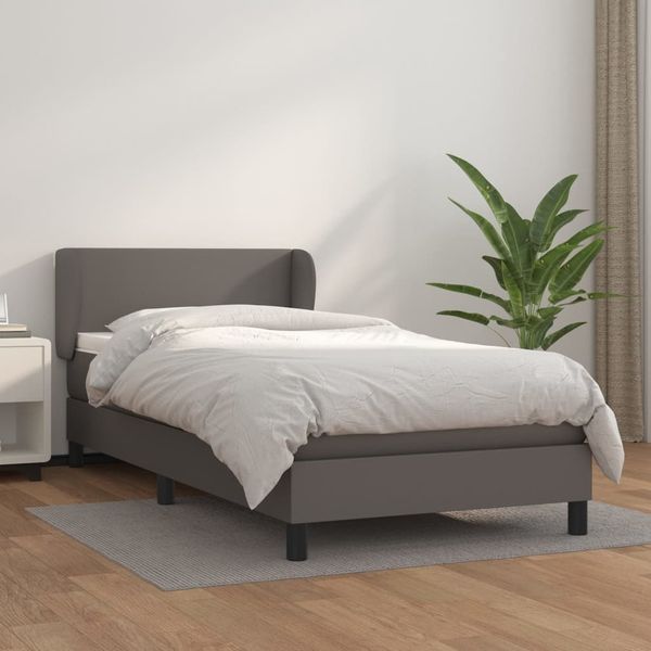 vidaXL Boxspringbett mit Matratze Grau 90x190 cm Kunstleder 3127167