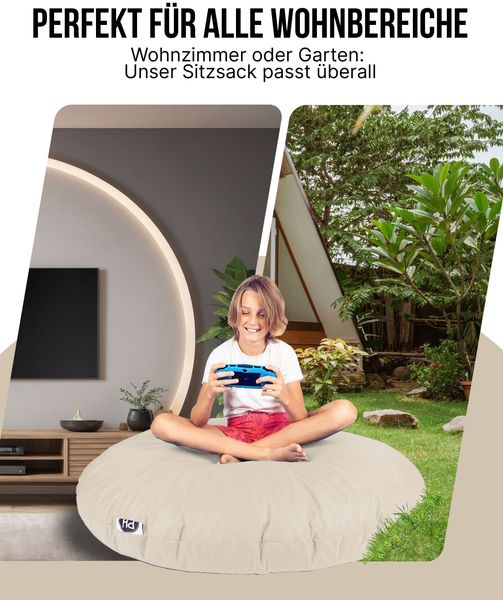 PATCH HOME 2 in 1 Sitzsack Sessel – Ø155 cm – Creme, bequemer Sitzsack aus Luxus-Polyester-Gewebe, bereits befüllt Bild 4