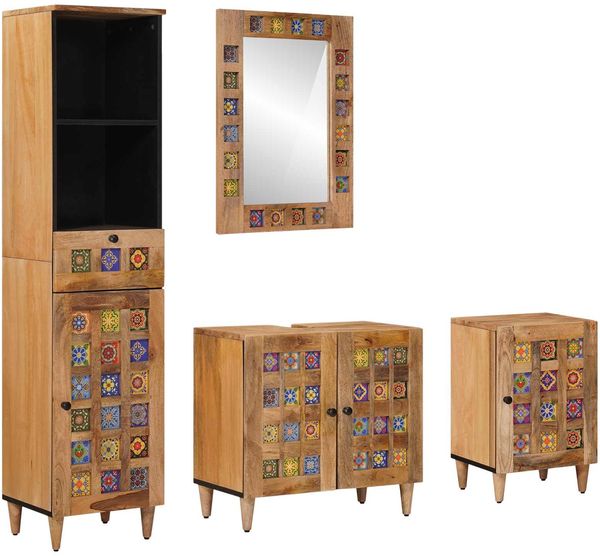vidaXL Badezimmermöbel-Set mit Schubladen 4 pcs Natur Massivholz Mango 3310098