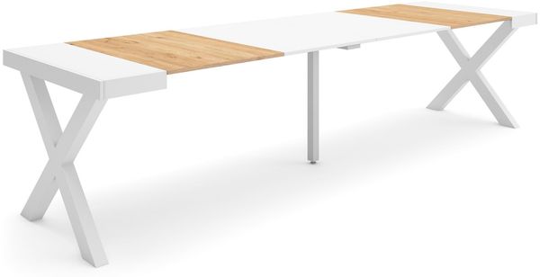 Skraut Home | Ausziehbarertisch | Multifunktionaler ausziehbarer | 300 | Für 14 Gäste | Massivholz Beine | Moderner Stil | Eiche und weiß