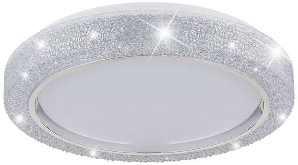 LED Deckenleuchte, Chromring, weiß opal