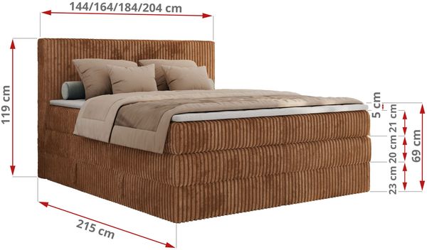 Boxspringbett, Doppelbett mit zwei Bettkästen und Multipocket-Matratze, Cord Bett - TILIANO KING - 160 x 200 cm - Orange Cord - H3 Bild 6