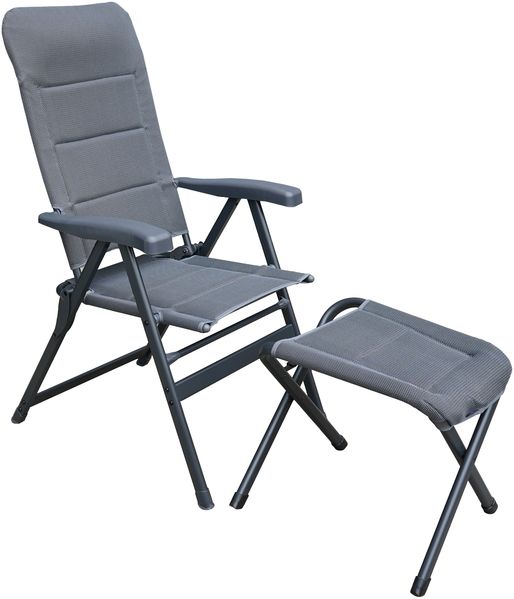 osoltus Alu Camping Klappsessel Hochlehner mit Hocker 3D Soft Touch Open-Grey