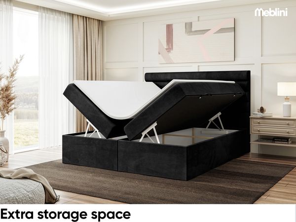 MEBLINI Boxspringbett KARIM 200x220 cm mit Bettkasten - H4/Schwarz Samt Polsterbett - Doppelbett mit Topper & Taschenfederkern-Matratze Bild 5