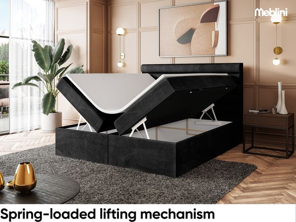 MEBLINI Boxspringbett KARIM 200x220 cm mit Bettkasten - H4/Schwarz Samt Polsterbett - Doppelbett mit Topper & Taschenfederkern-Matratze Bild 4