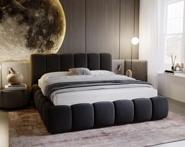 GRAINGOLD Cloud Bett 180x200, Polsterbett mit Bettkasten, Velvet-Stoff, mit Kopfteil, Anthrazit
