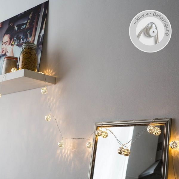 COZY HOME LED-Lichterkette Marokkanische Batterie und Stecker -, 20 LEDs I Timer-Funktion I Warmweiß I Lichterkette Innen