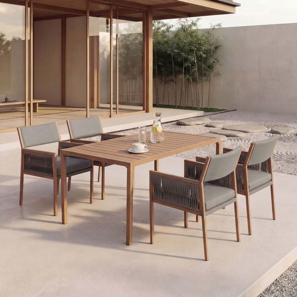 Garten-Essgarnitur HWC-Q12, Gartengarnitur Tisch+4xStuhl Sitzgruppe, Polyrattan Olefin (210 g/m²) ~ dunkelgrau