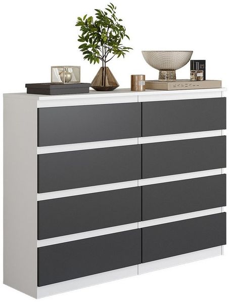 Furnica Kommode Weiß Matt Kommode 120 cm mit 8 Schubladen - Wohn - und Schlafzimmer