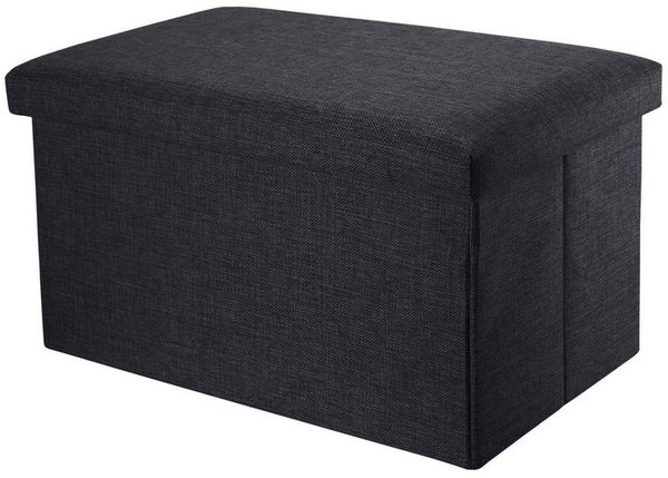 INTIRILIFE Faltbare Sitzbank 49 x 30 x 30 cm in Diamant SCHWARZ - Sitzwürfel mit Stauraum und Deckel aus Stoff in Leinen Optik - Sitzcube Fußablage Aufbewahrungsbox Truhe Sitzhocker