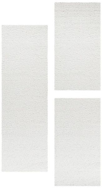 Teppium Teppich Unicolor - Einfarbig, Rechteckig, Höhe: 30 mm, Schlafzimmer Teppich Bettumrandung Läufer Set 3 teilig Creme