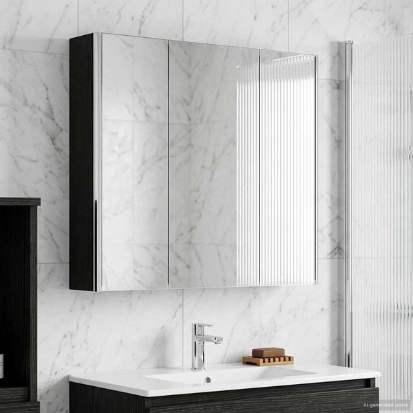 vidaXL Badezimmerspiegelschrank mit Regal mit Tür Schwarz Eichen-Optik 889256