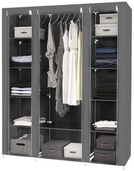JEOBEST Stoffschrank Kleiderschrank Stoffschrank mit Kleiderstange mit Kleiderstange, Reißverschluss & Ablagen 172*134*43cm