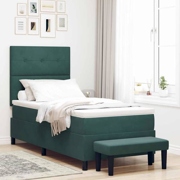 vidaXL Boxspringbett mit Kopfteil Dunkelgrün 200 x 90 cm Samt 3344489