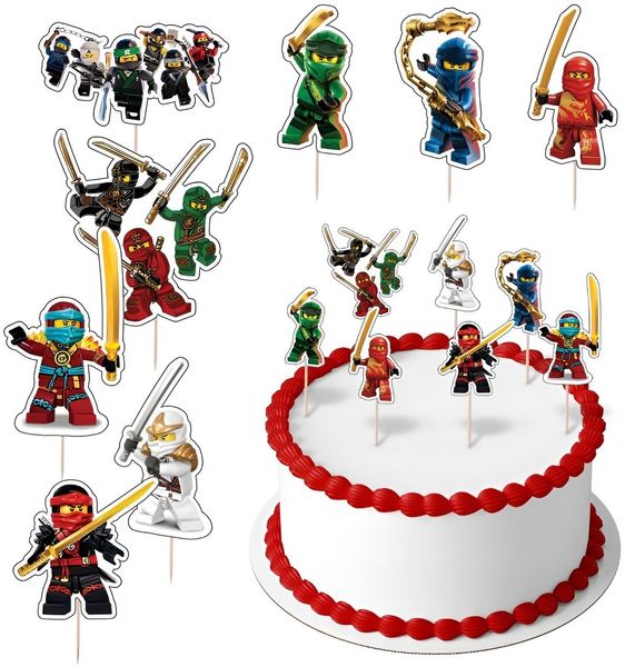 Festivalartikel Tortenstecker Topper NINJAGO Papier Figuren 8 Stueck