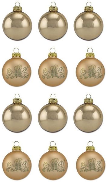 Thüringer Glasdesign Weihnachtsbaumkugel Gold mit Glitzer Dekor Kerzen Motiv - Christbaumkugeln aus Glas (12 St), aus Glas