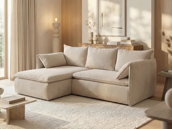 Vente-unique - Ecksofa mit Schlaffunktion - Ecke Links - Cord - Beige - TEODORA