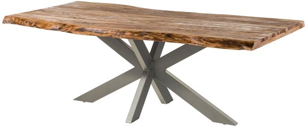 Baumtisch Sheesham 220 x 100 x 77 natur sandgestrahlt / Kreuzgestell silber matt FREEFORM 5