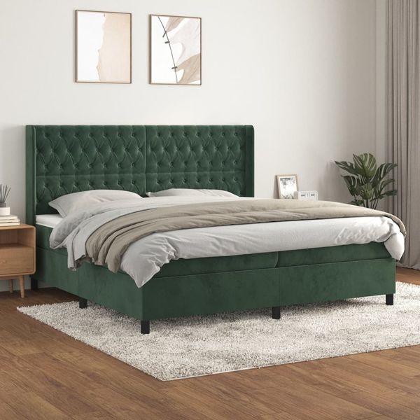 vidaXL Boxspringbett mit Matratze Dunkelgrün 200x200 cm Samt 3132882
