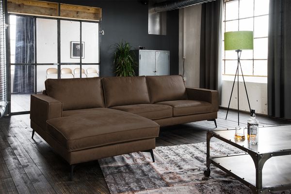 KAWOLA Sofa BLOOM Ecksofa Leder dunkelbraun Recamiere links 84 x 177 x 276 cm