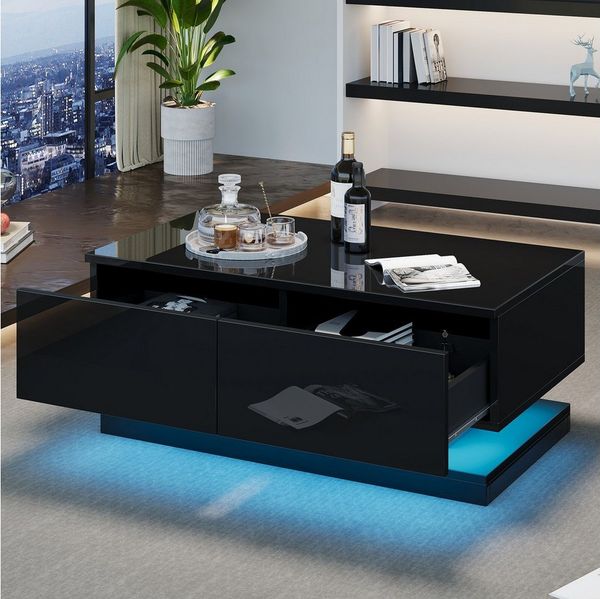 STILVORA Couchtisch Sofatisch mit LED-Licht,Wohnzimmertisch Beistelltisch mit 2 Schubladen (Satztisch, Wohnzimmertisch, Beistelltisch, 1-St, mit 2 Schubladen), mit LED-Beleuchtung, gesteuert über eine mobile App