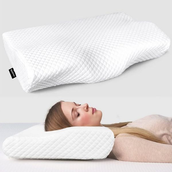 Komfortec Nackenstützkissen aus Memory Foam, Orthopädisches Kopfkissen, Füllung: 100% Visco-Memory Schaum, Seitenschläfer, Rückenschläfer, Bauchschläfer, Kopfkissen, Oeko-Tex & CertiPUR-US Zertifiziert