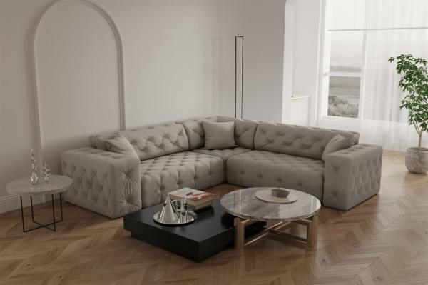 Ecksofa Designersofa CHANTAL in Stoff Opera Velvet Cream Seite Universal