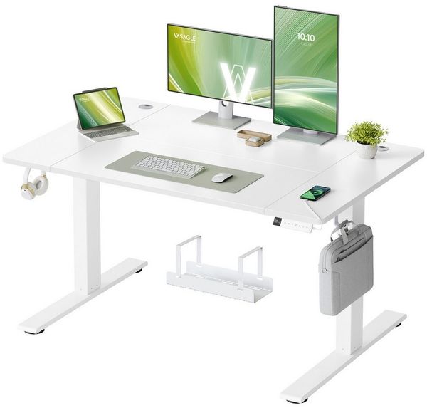 VASAGLE Schreibtisch Höhenverstellbarer, USB-C-Anschluss, Erinnerung bei langem Sitzen, Ablage für Steckdosenleiste, 3 Speichertasten, 120/140/160/180cm