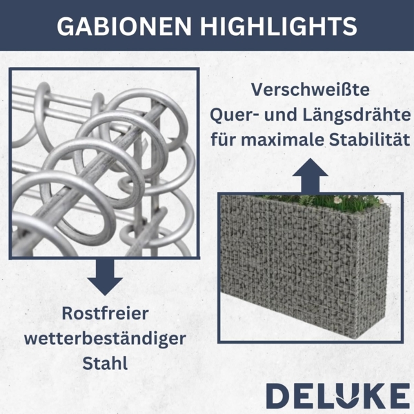 DELUKE® Gabionen Hochbeet ROON aus Stahl 540x50x50cm Steinkorb Gabionengitter Ziergabione Steingabione Drahtkorb befüllbar Bild 3