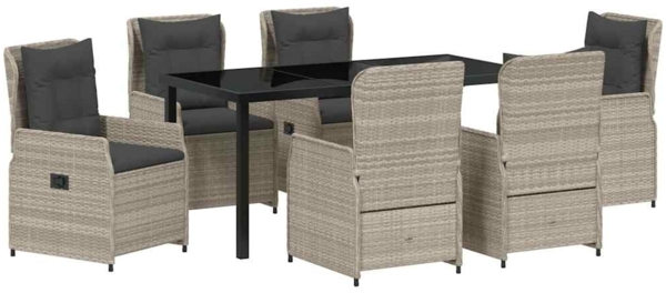 vidaXL Garten Essgruppe 7 pcs Hellgrau Poly-Rattan 3380978