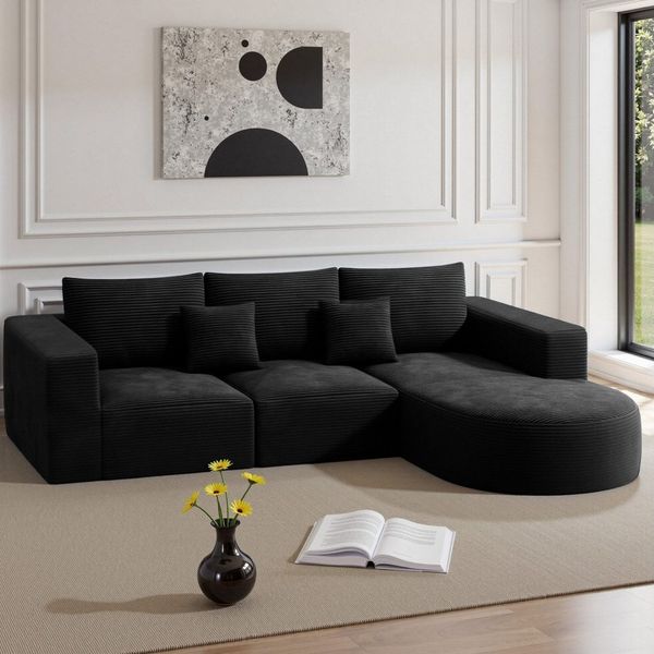HawthyHome Sofa Cloud-Cord Ecksofa L-form 264x177 cm, 1 Teile, Montagefrei Couch mit zwei Kissen für Wohnzimmer & Schlafzimmer
