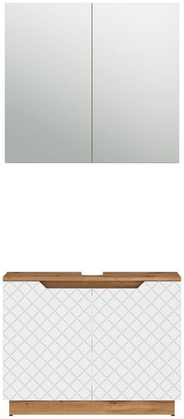 Badmöbel-Set Lotta Eiche/Weiß mit Kachelstruktur 2 Teile Vicco