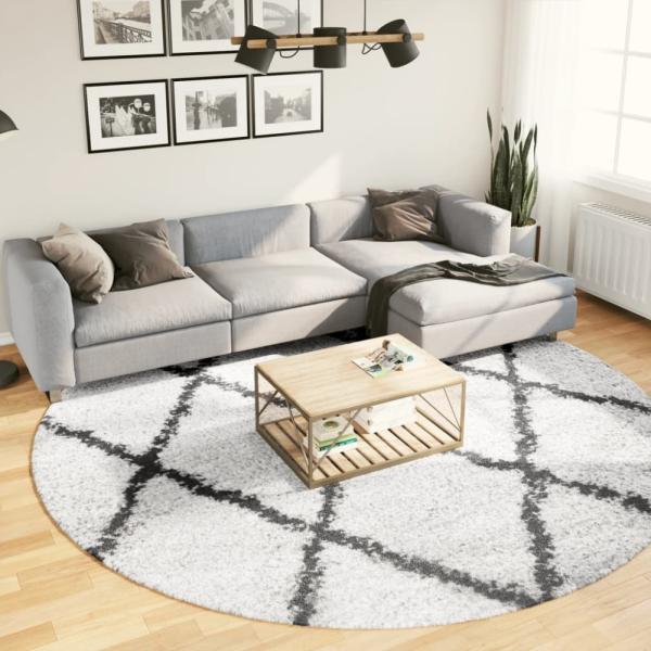 vidaXL Teppich Shaggy Hochflor Modern Creme und Schwarz Ø 280 cm 375381