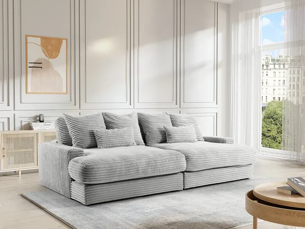 Vente-unique - CALAZO Sofa Samt Grau - B 151 cm x H 90 cm x L 266 cm
