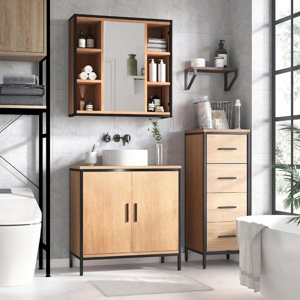 EUGAD Badmöbel-Set, (2-St), mit 2 Spiegeln, höhenverstellbarer Trennwand, aus Holzwerkstoff