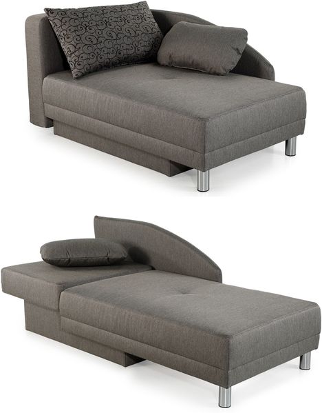 Récamiere-Schlafsofa Federkern Couch Liege Gästebett mit Bettkasten in Grau