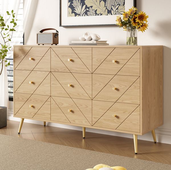 Kommode 120x39x80 cm - Moderne 9-Schubladen Kommode mit Eisenbeinen