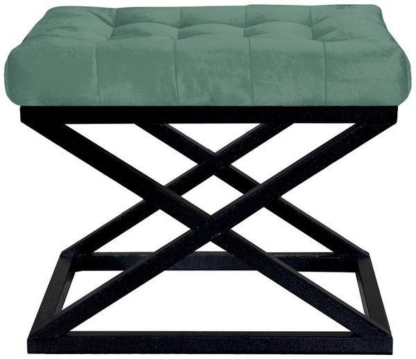 Atelier Del Sofa Stylish Pouffe with Metal Frame, 50 x 42 x 40 cm | 100% Polyester Babyface Fabric in Black & Green | Perfect for Modern Living Rooms & Bedrooms