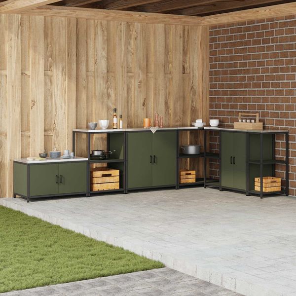 Küchenaufbewahrung, BuffetSchrank mit Regal Olive Grün 90x50x53 cm Stahl