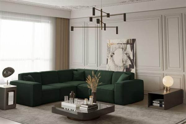 Ecksofa Designersofa CELES in Stoff Opera Velvet Grün Seite Universal