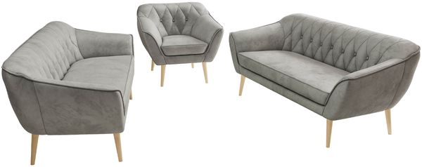 Wohnzimmerset, Möbelset PIRS 3-3-1, Armlehnen, Wellenfederung, Buche Füße, Dreisitzer Sofas mit Sessel, Polstermöbel Set - Hellgrau Velvet Bild 8