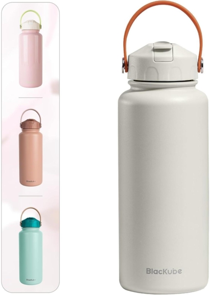 Edelstahl Trinkflasche mit Strohhalm 750ml Thermosflasche BPA-frei Auslaufsicher