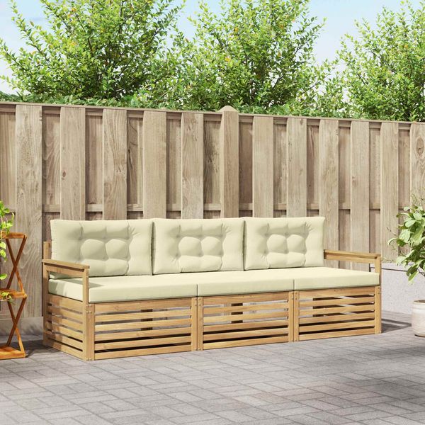 vidaXL Outdoor-Sofagarnitur mit Kissen 3 pcs Weiß und Creme Polyester 3389950