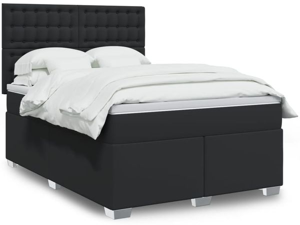 vidaXL Boxspringbett mit Matratze Schwarz 140x200 cm Kunstleder 3293024